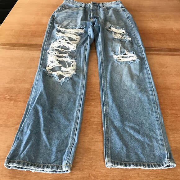 Cello Jeans Women 5 Blue Distressed High Rise Button Fly Medium Wash Stretch - Picture 1 of 13